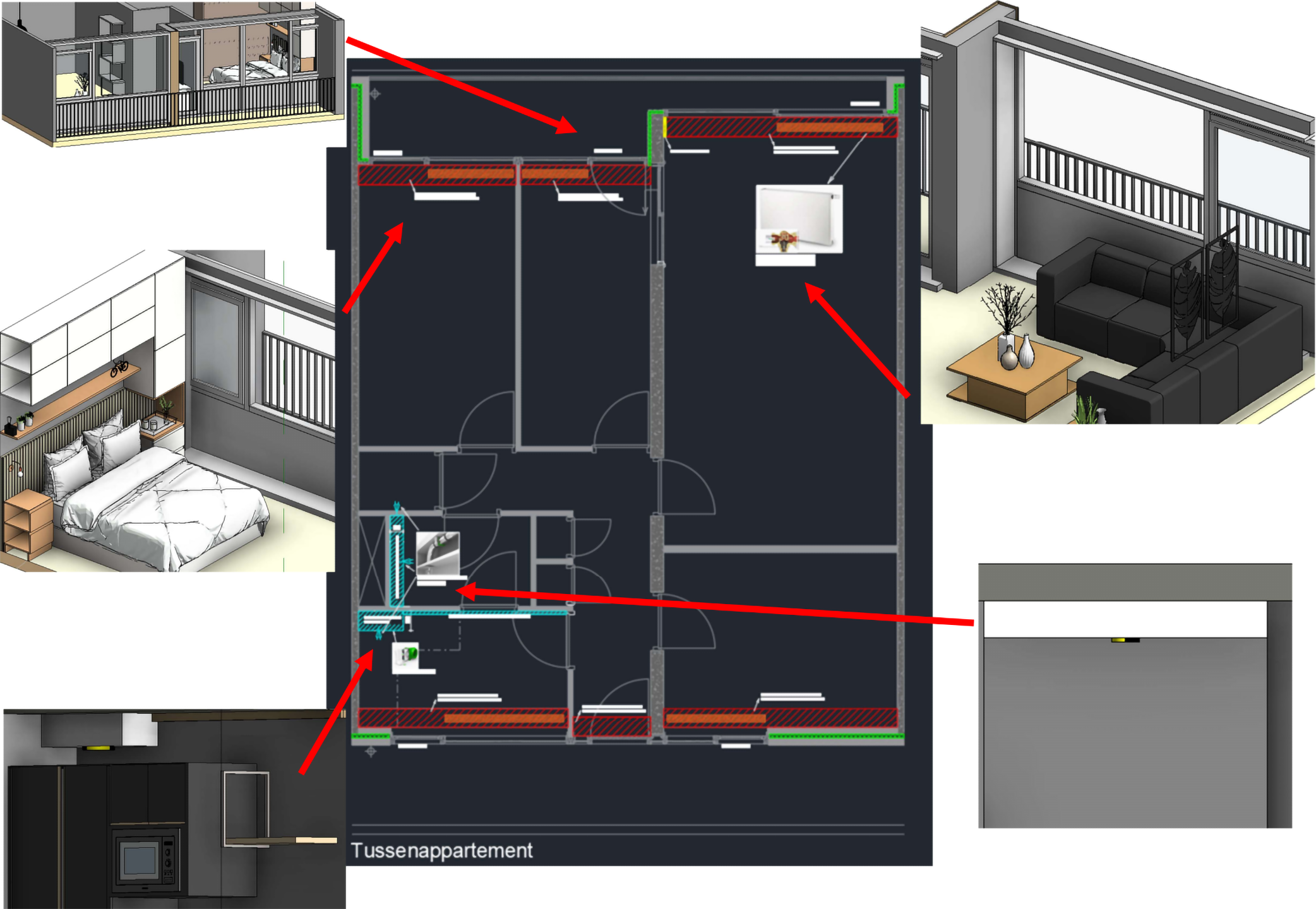 Impressie plattegrond modelwoning tussenappartement